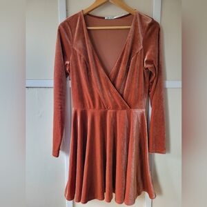 Kimchi Blue Velvet Wrap Dress in Rust